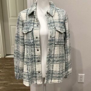 New BB Dakota Cardigan Teal & White Size Small Snap Buttons (Item#J013)